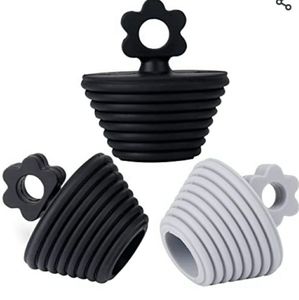 3 Decorative (Black & Gray) Universal Silicone Bathtub Stoppers. Safe for Kids